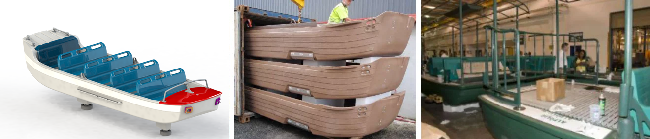 Custom rotationally moulded boats for rides at Disneyland and Walt Disney World